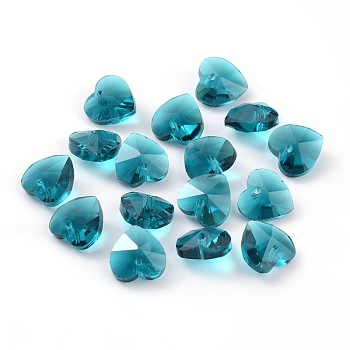 Romantic Valentines Ideas Glass Charms, Faceted Heart Charm, Medium Turquoise, 14x14x8mm, Hole: 1mm
