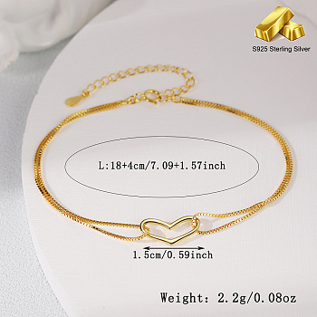 Golden 925 Sterling Silver Heart Link Bracelet, 7-1/8 inch(18cm)