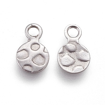 304 Stainless Steel Charms, Textured, Flat Round with Bumpy, Stainless Steel Color, 9.5x6x0.8mm, Hole: 2mm