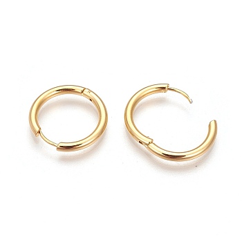 Ion Plating(IP) 304 Stainless Steel Hoop Earrings, Manual Polishing Huggie Earrings, Real 18K Gold Plated, 9 Gauge, 22x3mm, Pin: 0.9mm(±0.1mm), Inner Diameter: 16mm