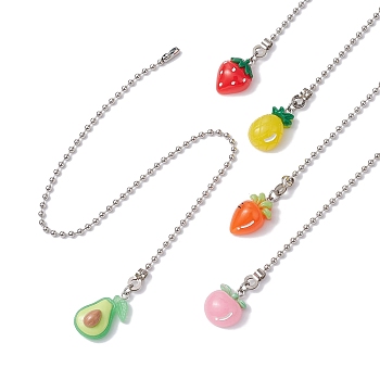 Fruit Vegetable Resin Ceiling Fan Pull Chain Extenders, with Iron Chains, Strawberry Pineapple Carrot, Mixed Shapes, 335~340x3mm