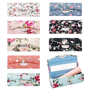 8Pcs 8 Colors Retro Cloth Embroidered Lipstick Storage Case, with Mirror inside, Travel Cosmetic Cases Box, Rectangle with Flower Pattern, Mixed Color, 3x8.7x3.2cm, 1pc/color