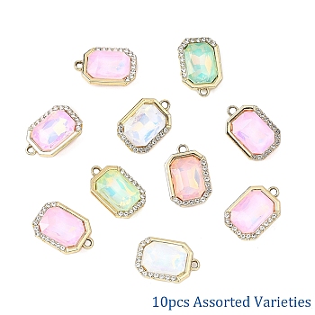 10Pcs UV Plating Alloy with Mixed Color Glass Rhinestone Pendants, Rectangle, 21x14x6.5mm, Hole: 2mm