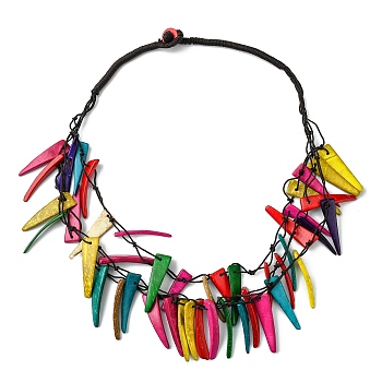 Dyed Natural Coconut Tusk Shape Beaded Multi-strand Necklaces, Bohemian Jewelry for Women, Colorful, 23.66 inch(60.1cm)