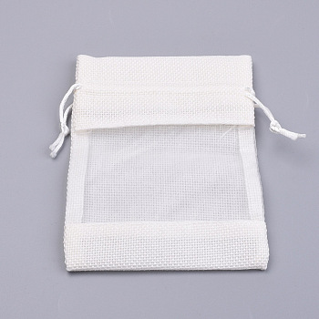 Cotton Packing Pouches, Drawstring Bags, with Organza Ribbons, Creamy White, 14~15x10~11cm
