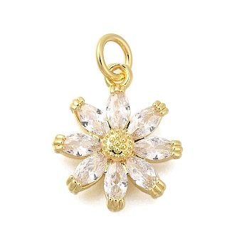 Rack Plating Brass Micro Pave Cubic Zirconia Pendants, Lead Free & Cadmium Free, Long-Lasting Plated, Snowflake, Real 18K Gold Plated, 16x13.5x3.5mm, Hole: 3.5mm