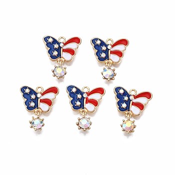 Alloy Enamel Pendants, with Crystal AB Rhinestone, Cadmium Free & Nickel Free & Lead Free, Butterfly, Golden, Colorful, 23mm, Hole: 1.6mm