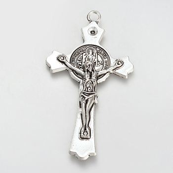 Tibetan Style Alloy Pendant Rhinestone Settings, Cadmium Free & Lead Free, Crucifix Cross with Word, For Easter, Antique Silver, 71x39x4mm, Hole: 3.5mm, Fit for 3mm rhinestone, about 130pcs/1000g