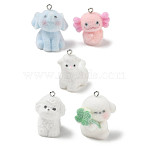 Flocky Opaque Resin Pendants, Animals Charms, with Platinum Iron Loop, Mixed Color, 27.5~32x15~29.5x20.5~24.5mm, Hole: 2mm(RE-CBA098D-01P)
