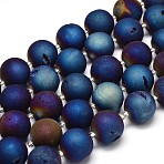 Round Electroplated Natural Druzy Geode Quartz Crystal Beads Strands, Grade A, 16mm, Hole: 1mm, about 21pcs/strand, 16 inch(G-A143B-16mm-02)