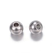 201 Stainless Steel Beads, Round, Stainless Steel Color, 6x5mm, Hole: 2.3mm(STAS-D447-35C)