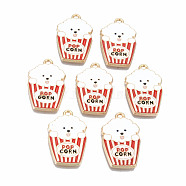 Alloy Enamel Pendants, Cadmium Free & Lead Free, Popcorn with White Dog & Word Popcorn, Light Gold, Red, 28x17x1.5mm, Hole: 1.8mm(ENAM-T011-11KC-RS)