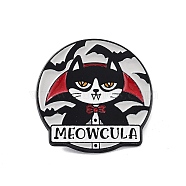 Gothic Vampire Cat Zinc Alloy Enamel Pins, Halloween Brooch, for Backpack Clothes, Cat Shape, 30x30x1.5mm(JEWB-C028-02A-EB)