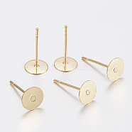Accessoires de puces d'oreilles en 304 acier inoxydable, plat rond, véritable 24k plaqué or, 6x0.3mm, pin: 0.7 mm(STAS-H436-24-6mm)