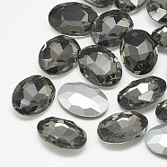 Pointed Back Glass Rhinestone Cabochons, Back Plated, Faceted, Oval, Black Diamond, 14x10x4.5mm(RGLA-T080-10x14mm-03)