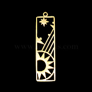 Vacuum Plating 201 Stainless Steel Pendants, Laser Cut, Rectangle with Sun & Star, Golden, 41x11x1mm, Hole: 1.5mm(STAS-T056-LA709-2)