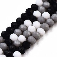 Opaque Glass Beads Strands, Imitation Jade Glass, Faceted Rondelle, Black, 3.5x3mm, Hole: 0.8mm, about 132pcs/strand, 14.84''(37.7cm)(GLAA-T006-15)
