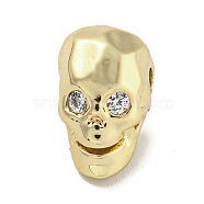 Brass Micro Pave Clear Cubic Zirconia Beads, Skull, Real 18K Gold Plated, 12x7x9mm, Hole: 1.8mm(ZIRC-P119-17B-G)