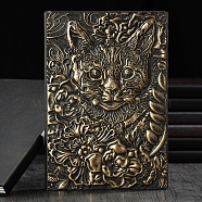 3D Embossed PU Leather Notebook, A5 Cat & Flower Pattern Journal, for School Office Supplies, Antique Bronze, 215x145mm(OFST-PW0009-006C)