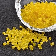 8/0 Two Cut Transparent Colours Round Hole Glass Seed Beads, Hexagon, Yellow, 2.5~3x2~2.5mm, Hole: 0.8~1mm, about 12100pcs/450g(SEED-I005-10)
