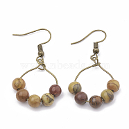 Natural Picasso Stone/Picasso Jasper Dangle Earrings, with Iron Findings, Round, Peru, 45mm, Pin: 0.6mm, Pendant: 28x22mm(EJEW-S202-011A)