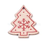 Poplar Wood Pendants, Christmas Tree with Snowflake, for Christmas, Dyed, BurlyWood, 49.5x42x2.5mm, Hole: 3mm(WOOD-E011-08)