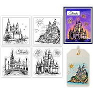 4Pcs 4 Styles PVC Stamp, for DIY Scrapbooking, Castle, 55x55mm, 1pc/style(DIY-WH0487-0016)