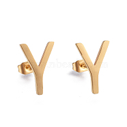 (Jewelry Parties Factory Sale)304 Stainless Steel Stud Earrings, Hypoallergenic Earrings, Alphabet, Letter.Y, 14.6x10x1mm, Pin: 0.8mm(EJEW-E241-07Y)