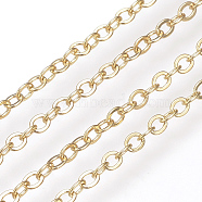 Brass Cable Chains, Soldered, Flat Oval, Real 18K Gold Plated, 1.5x1.2x0.3mm(X-KK-S332-21G)