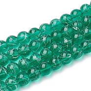 Drawbench Transparent Glass Beads Strands, Spray Painted, Round, Teal, 10mm, Hole: 1.3~1.6mm, 31.4 inch(X-GLAD-Q012-10mm-12)