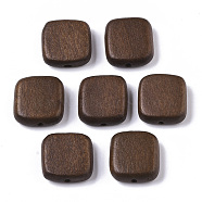 Painted Natural Wood Beads, Square, Coconut Brown, 16x15x5.5mm, Hole: 1.5mm(WOOD-R265-10D)