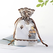 Organza Embroidery Flower Jewellery Storage Pouches, Wedding Favour Party Mesh Drawstring Gift Bags, Rectangle, Saddle Brown, 18x13cm(PW-WG47534-01)