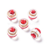 Handmade Silver Foil Lampwork Beads, with Gold Sand, Round, FireBrick, 12x11mm, Hole: 1.8mm(GLAA-Z001-05F)