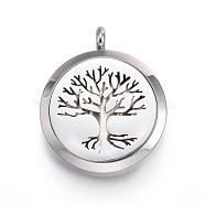 316 Surgical Stainless Steel Diffuser Locket Pendants, with Perfume Pad and Magnetic Clasps, Tree of Life, Stainless Steel Color, 36.5~37x30x6~6.5mm, Hole: 5mm, Inner Diameter: 23mm, 12Color/Set(STAS-H342-57P)