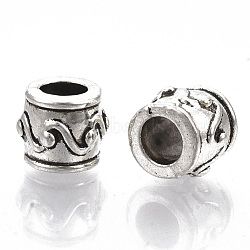Tibetan Style Alloy European Beads, Large Hole Beads, Cadmium Free & Lead Free, Column with Wavy Pattern, Antique Silver, 8x10mm, Hole: 5mm(X-TIBE-S320-080AS-LF)