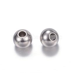 201 Stainless Steel Beads, Round, Stainless Steel Color, 6x5mm, Hole: 2.3mm(STAS-D447-35C)