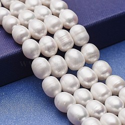 Natural Cultured Freshwater Pearl Beads Strands, Potato, White, 9~12x8.5~9mm, Hole: 0.5mm, about 36~39pcs/strand, 14.96~15.35 inch(38~39cm)(PEAR-P060-28B-01)