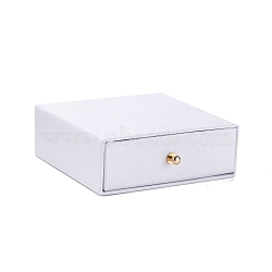 Square Paper Drawer Jewelry Set Box, with Brass Rivet, for Earring, Ring and Necklace Gifts Packaging, White, 10x10x3.5cm(CON-C011-03B-07)