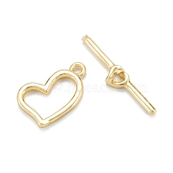 Brass Toggle Clasps, Long-Lasting Plated, Heart, Real 18K Gold Plated, Heart: 13.5x15x2mm, Hole: 1.4mm, Bar: 4x22x2mm, Hole: 1.4mm(KK-C216-16G)