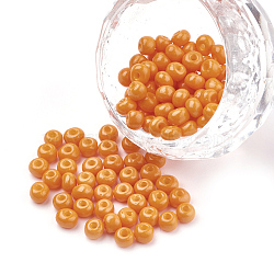 6/0 Baking Paint Glass Seed Beads, Round, Orange, 4~4.5x3mm, Hole: 1~1.2mm, about 4500pcs/bag, about 450g/bag(SEED-Q025-4mm-N21)