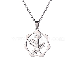 Stainless Steel Pendant Necklaces, December Holly, 16.14~19.69 inch(41~50cm)(PW-WG57218-09)
