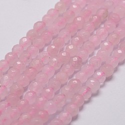 Natural Rose Quartz Beads Strands, Faceted, Round, 4mm, Hole: 1mm, about 96pcs/strand, 14.9 inch~15.1 inch(X-G-D840-20-4mm)