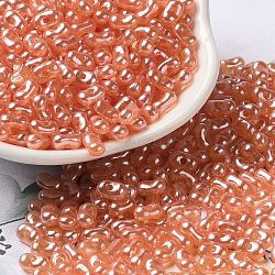 Opaque Acrylic Beads, Pearlized, Beans, Coral, 6x3.5x3mm, Hole: 1.2mm, about 10000pcs/500g(MACR-K359-01I)