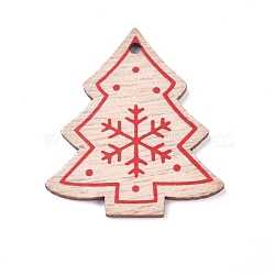 Poplar Wood Pendants, Christmas Tree with Snowflake, for Christmas, Dyed, BurlyWood, 49.5x42x2.5mm, Hole: 3mm(WOOD-E011-08)
