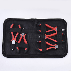 45# Steel Jewelry Plier Sets, Including Round Nose Plier, Side Cutting Plier, Wire Cutter Pliers and Flat Nose Plier, Red, 12.3x7.5x1.7cm/11.2x7.5x1.7cm/11.9x7.4x1.7cm/12.6x7.3x1.7cm/12.3x7.4x1.7cm, 5pcs/set(TOOL-S012-12)