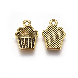 Tibetan Style Alloy Drink Charms, Cupcake, Cadmium Free & Lead Free, Antique Golden Color, Size: about 16mm long, 11mm wide, 2mm thick, hole: 1.5mm(X-TIBEP-A100748-G-LF)