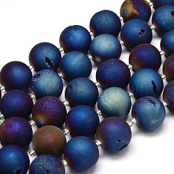 Round Electroplated Natural Druzy Geode Quartz Crystal Beads Strands, Grade A, 16mm, Hole: 1mm, about 21pcs/strand, 16 inch(G-A143B-16mm-02)