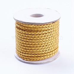 Round Braided Cowhide Cords, Gold, 3mm, about 10.93 yards(10m)/roll(WL-L009-01W)
