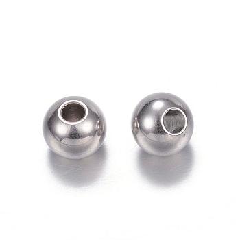 201 Stainless Steel Beads, Round, Stainless Steel Color, 6x5mm, Hole: 2.3mm
