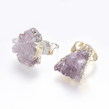 Adjustable Druzy Crystal Finger Rings, with Brass Findings, 18mm
